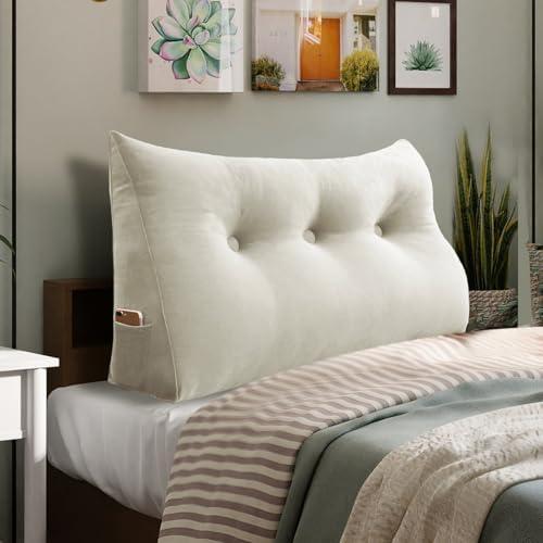 8 lbs Thickened Twin Wedge Pillow Headboard College Dorm Bed Velvet Wedge Pillow Backrest Support Triangular Headboard Pillows with Side Pocket, Dorm Bedding Essentials for Girls & Boys