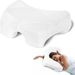Side Sleeper Pillow with Arm Hole, Shoulder Relief System, Arm Pillow for Neck and Shoulder Pain, Premium Memory Foam, Suitable for Side, Back and Stomach Sleepers - White