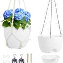 Meowell 10 inch Self Watering Hanging Planters, 2 Pack Hanging Flower Pots for Indoor Outdoor Plants, Hanging Baskets with Drainage Holes & 2 Kinds of Plant Hangers for Garden Home Decor, White