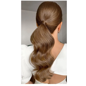 BARSDAR 34 Inch Long Braided Ponytail Extension with Hair Tie - Straight Sleek Wrap Around Brown Braided Ponytail Hair Extensions - Synthetic Pony Tails Hairpieces for Women - Medium Brown Mix Blonde