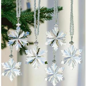 LOULIQIGIFT 6pcs 2025 Crystal Snowflake Ornament Miniature Star Glass Christmas Tree Hanging Xmas Tree Winter Home Decor with Ribbons