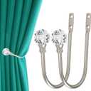 Curtain Holdback, 2pcs Wall Mounted Drapery Tiebacks with Clear Crystal Ball, Heavy Duty Metal Decorative Window Drapery Curtain Holder Curtain Hooks with Screws, Sliver