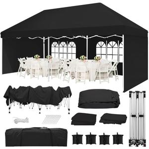 Eachbid 10x20 Pop Up Canopy Gazebo with 4 Removable Sidewalls, Windows, Carry Bag, Portable Waterproof Outdoor Tent, Commercial Instant Gazebo Tent for Patio/Outdoor/Wedding Parties and Events (Black)