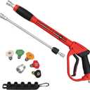 Pressure Washer Gun with Extension Replacement Wand, Power Washer Gun, M22 Fitting, 5 Nozzle Tips, 5000 PSI, 37 Inch (red and black)