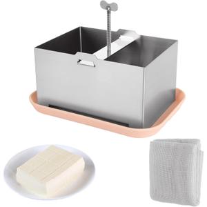 QTLCOHD Tofu Press Stainless Steel Paneer Maker with Towel and Drip Tray 6.3 * 4.72 Paneer Presser Mold for Homemade Firm Tofu BPA Free Dishwasher Safe