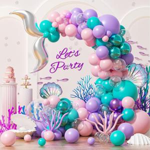 138Pcs Mermaid Balloon Arch, Pink Purple Blue Mermaid Birthday Party Decorations with Shell Tail Balloons for Birthday Under the Sea Party Baby Shower Decorations