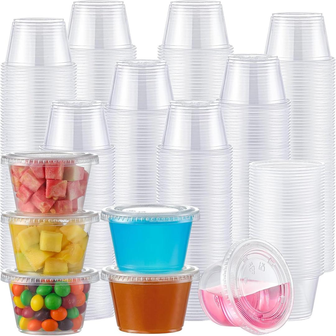 AOZITA 400 Set 5.5 oz Portion Cups, Jello Shot Cups with Lids, Disposable Plastic Condiment Dipping Sauce Cup, Small Containers for Salad Dressing