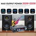 AK35 Stereo Amplifier Home Audio Bluetooth 5.0 Max 200W 2.0 Channel Mini Amplifier Stereo Receivers for Car, Home Party, Audio Amplifier AMP w/USB/TF Card/AUX Input/Bass & Treble Control