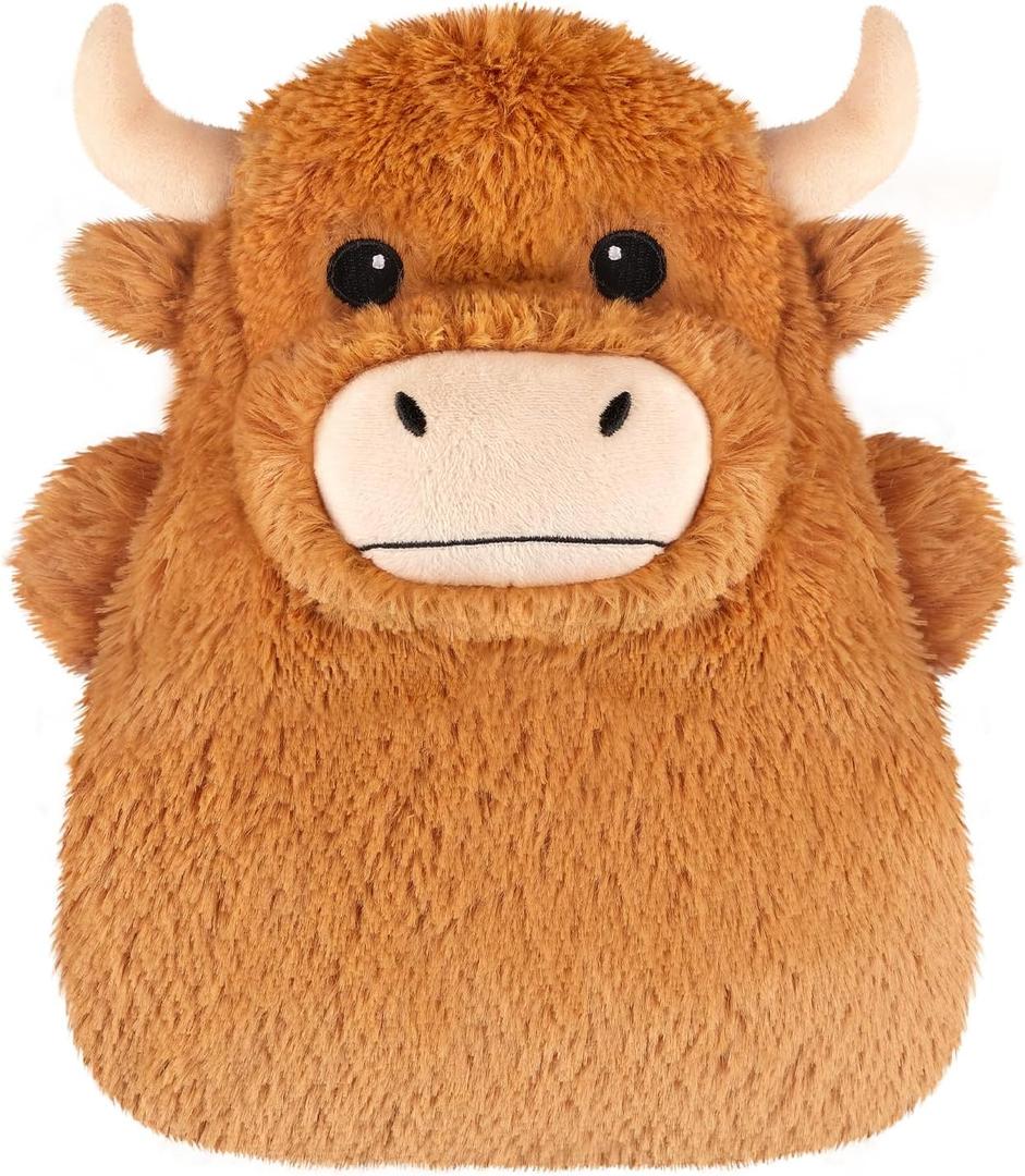 Highland Cow Microwavable Heating Pads for Belly, Neck & Shoulders, Heatable Plush with Moist Heat, Removable Plush Cover, Unscented Natural Fill, Adorable Surprise Present, 7.8" x 10.6", 1.2 lb