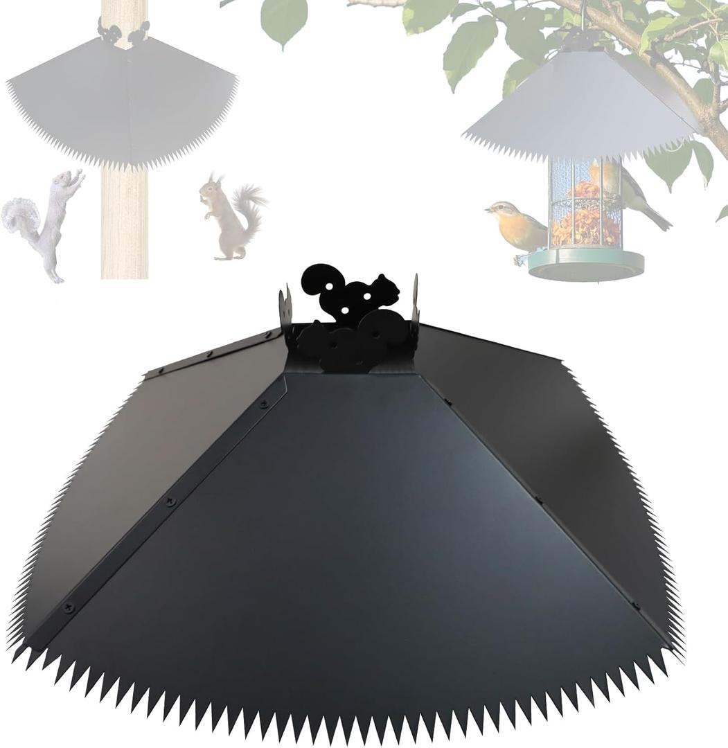 Upgrade Metal Squirrel Baffle for 4x4 Post - 17 inch Outdoors Squirrel Guards Proof with Spikes for Hanging Bird Feeders Baffle, Effectively Keep Squirrels and Raccoons Off Birdhouse