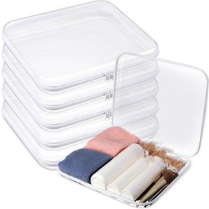 Sanwuta 6 Pcs Clear Hard Zipper Case Plastic Zipper Pouches Transparent Makeup Bag Pencil Case Pouches Toiletry Diaper Bag for Travel Toy Storage Organizer Bins (White,13.78 x 11.81 x 2 Inch)