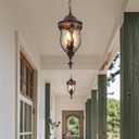 Large Outdoor Pendant Light Fixtures, 23.6'' Exterior Hanging Lantern Porch Light Adjustable, Brown Hanging Lamp Farmhouse Exterior Chandelier Ceiling Mount for Entrance Patio