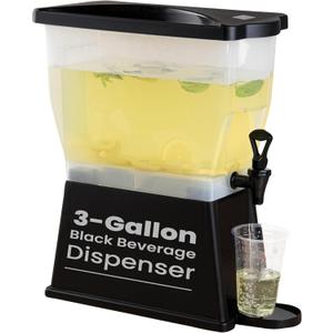 Restaurantware Bev Tek 3 Gallon Drink Dispenser 1 Dishwashable Beverage Dispenser - Detachable Tank Includes Decals Black Plastic Carnival Juice Dispenser With Stand Push-Button Spigot