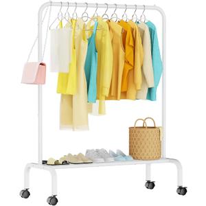 Rolling Clothing Racks for Hanging Clothes, Garment Rack for Clothes to Hang, Metal Portable Wardrobe Rack for Coats, Jackets, Shirts, Dress,White