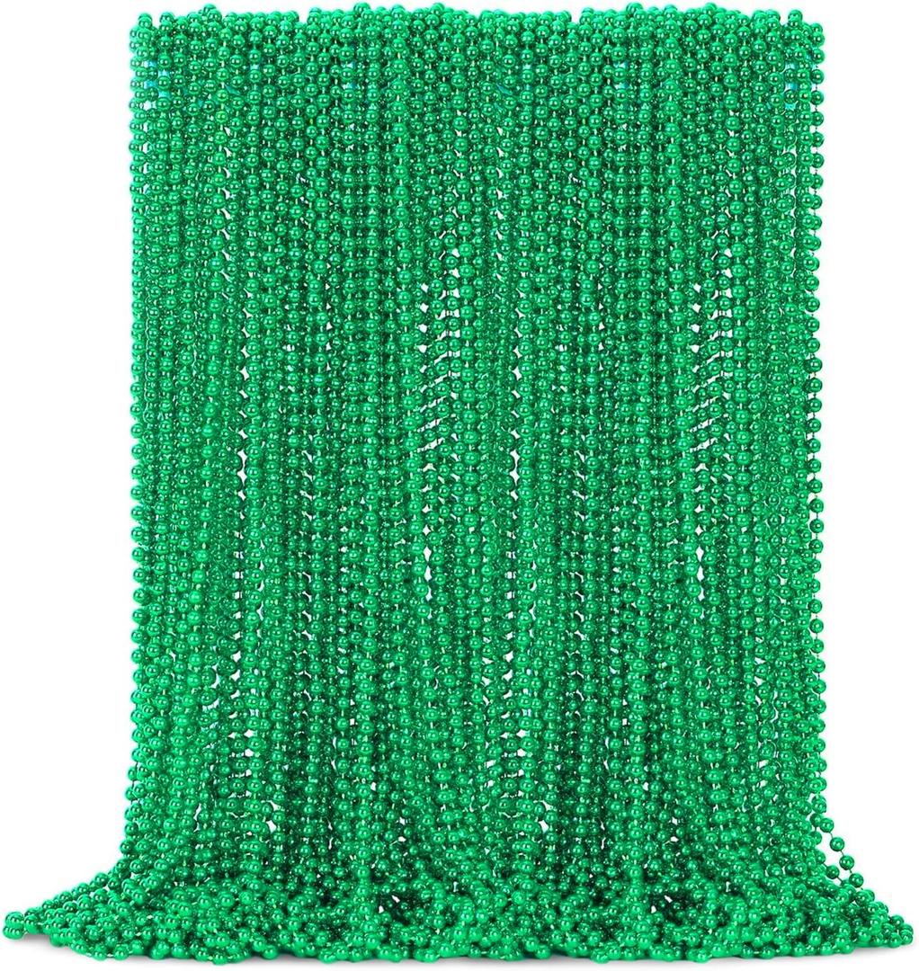 4E's Novelty 72 Pack St Patricks Day Beads Necklace Bulk Green Beads - Saint Pattys Gifts, 33 Inch 7mm Party Favor Supply, St Patricks Day Outfit Costume Dress UP Accessories Bulk Parade Throws