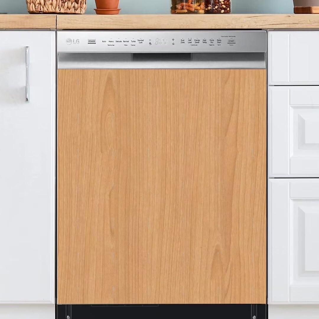 Wooden Texture Dishwasher Magnet Cover, Pure Wood Color Vinyl Dishwasher Sticker Magnetic, 23" x 26" Magnetic Refrigerator Skin Panels
