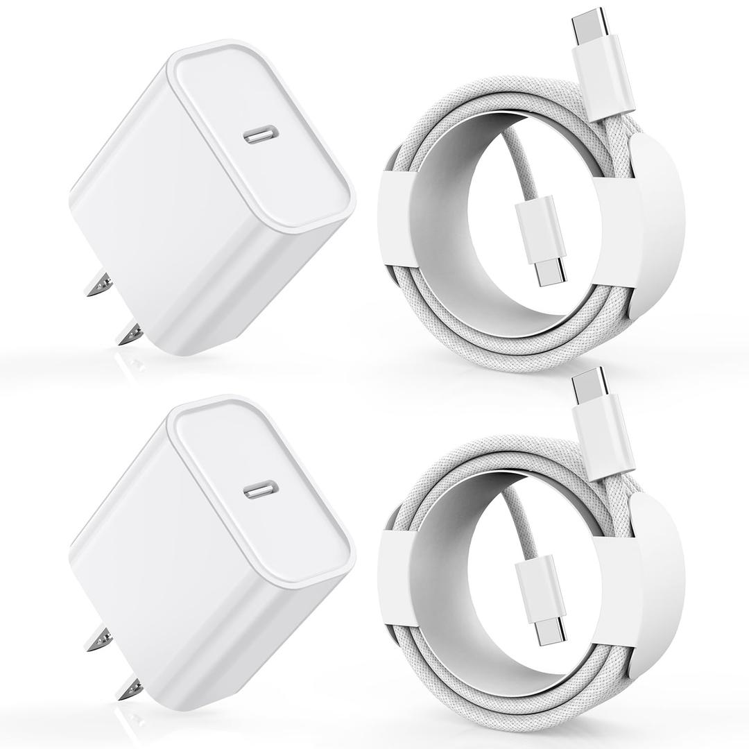 Charge for iPhone 16/15 Charger,Fast Charging iPhone 16/15 2Pack Type C Wall Charge Adapter USB C Charger Block 6FT USB-C to C Woven Cable for Apple iPhone 16 Pro Max/iPhone 15 Plus,iPad Pro/Air/Mini (White)