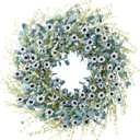 Sggvecsy Blue Daisy Wreath 24 Inch Spring Summer Fake Silk Floral Wreath with Green Eucalyptus Leaves and Lavender for Front Door Window Wall Wedding Farmhouse Festival Decor