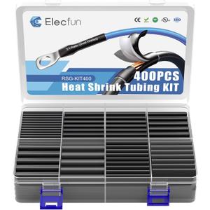 2 x Waterproof Heat Shrink Tubing Kit 400 pcs, 3:1 Dual Wall Tube - Adhesive Lined Heatshrink for Wires - Marine Grade and Industrial Shrinkable Wiring Wrap Fully Insulation Black, 7 Sizes