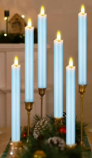Flameless Taper Candles with 3D Wick, 11.4" Real Wax LED Candles with Remote and Timer, 6 Pack Flickering Candlesticks Battery Operated (Blue)