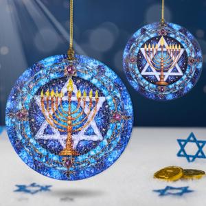 2 x Star of David Hanukkah Decorations Acrylic Ornament  Stained Glass Effect Decor, Menorah Ornament & Jewish Gifts for Tree, Indoor Hanukkah Decor, Thanksgiving Gifts