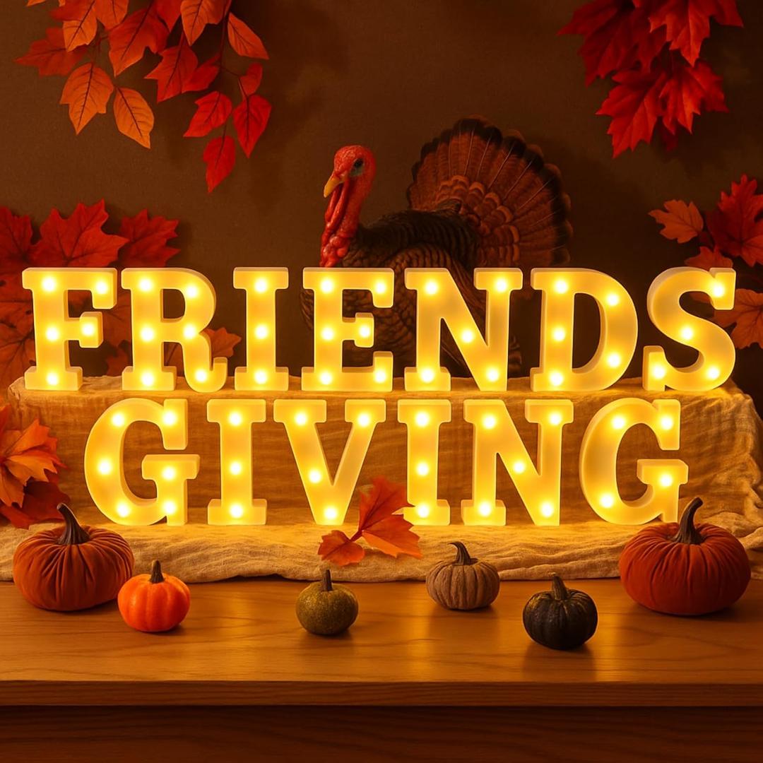 Honoson 13 Pcs Friendsgiving Party Decorations Letter Lights Sign LED Marquee Lights Table Decoration for Friends Themed Party Friendsgiving Decorations Thanksgiving Fall Decor