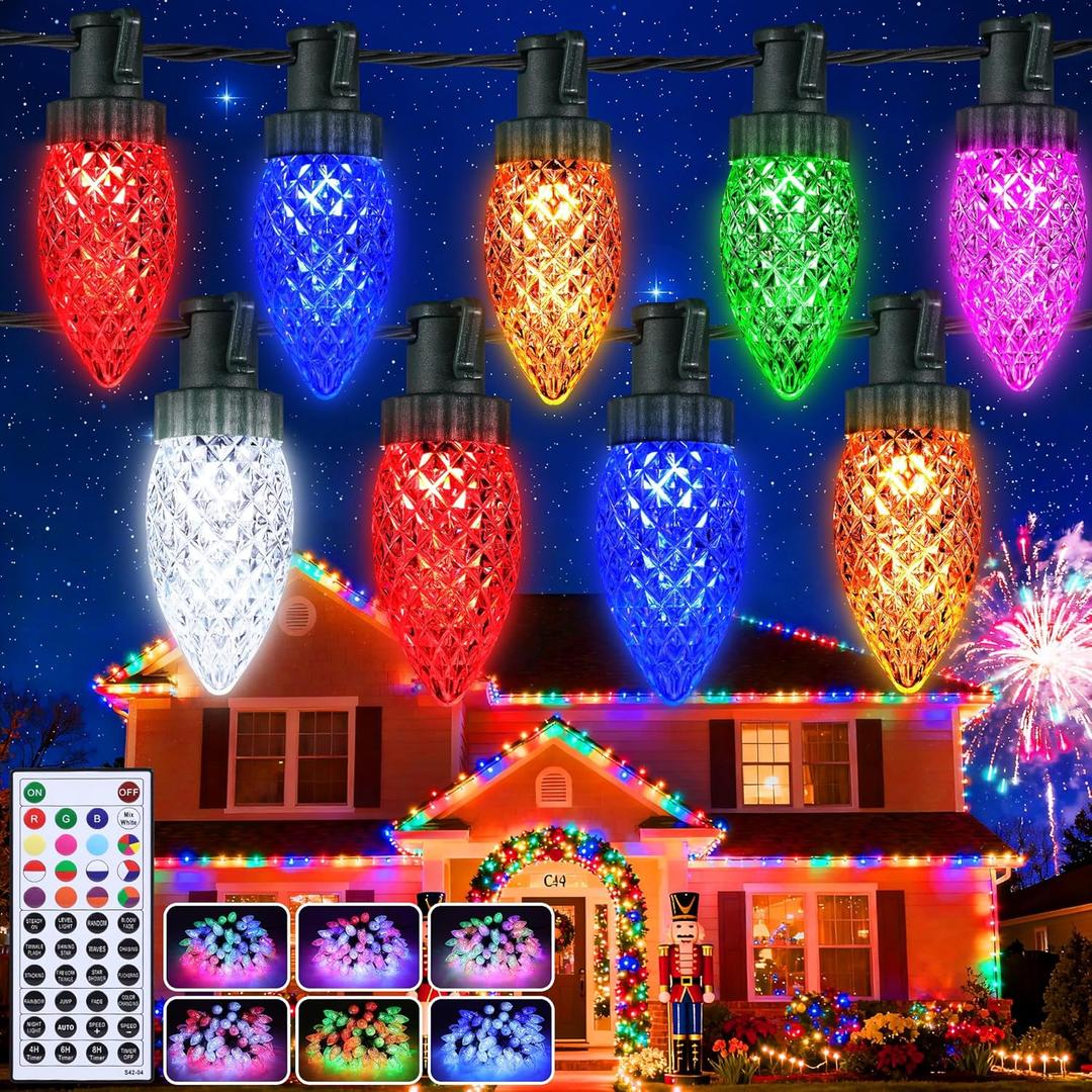 Joomer Christmas String Lights, 65FT 100 LED C9 Color Changing RGB Xmas Tree Lights Connectable Remote Control Outdoor Waterproof for Christmas Decor