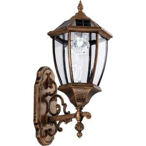 Solar Wall Lamp with Light Sensor, Waterproof Outdoor Led Hexagonal Light Fixture for Garage, Front Porch, Fence, Yard, Bronze