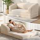 Beige Loveseat 51", 2-in-1 Convertible Tri-Folding Sofa Bed with Thick Backrest & Carry Handle, Foldable Couch Bed Lounger Sleeper Sofa for Living Room, Guest Room, Soft Corduroy