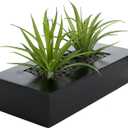 MyGift 10 Inch Fake Grass Artificial Plants in Rectangular Black Wood Planter - Faux Plants Indoor for Tabletop Centerpiece Dcor (9.5 Inch)