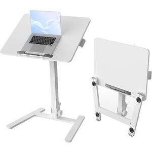 25" Mobile Folding Desk, Pneumatic No-Assembly Standing Desk, White