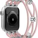 Beaded Bracelet Compatible with Apple Watch Band 41mm 38mm 44mm 42mm 45mm 46mm 49mm Women Boho Braided Solo Loop Nylon Stretchy Dressy Strap for iWatch Serie11/10/9/8/7/6/5/4 SE 3/2/1 Ultra (A Pink Sand)