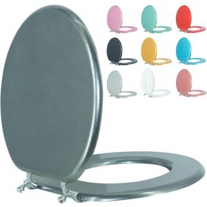 Round Toilet Seat Wood Toilet Seat Prevent Shifting with Zinc Alloy Hinges American Standard Size Toilet Seat Easy to Install also Easy to Clean(Round,Sparkling GentlemanGrey)