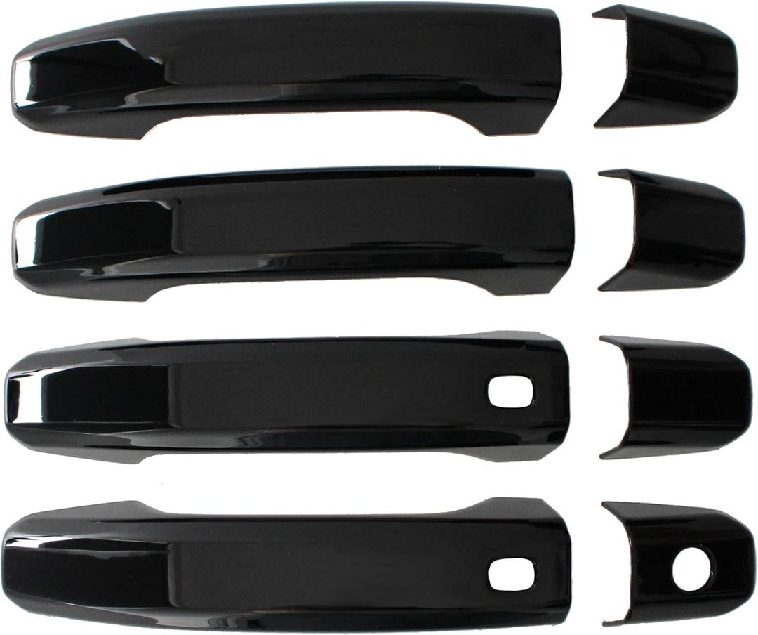 AUCERAMIC Gloosy Black Door Handle Cover Stick-on Trim W/ 2 Smart Keyhole Button Fit 2019-2025 Chevy Chevrolet Silverado GMC Sierra 1500 2500HD 3500HD Cap Protector W/ 2 Auto Sensor Holes