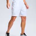 G Gradual Men's Athletic Running Shorts with Zipper Pockets Quick Dry 7"/ 5"/ 9" Workout Gym Shorts for Basketball Hiking(White,7L)