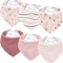 Susurration Muslin Baby Drool Bibs 6Pack Soft Triangular Adjustable Baby Bandana Bibs for Unisex Baby Girls & Boys (Pink Nebula)