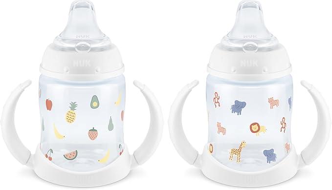 NUK Learner Cup, 6+ Months, Fun Fruits and Animals,  Exclusive Collection, 5 Oz, Pack of 2 – BPA Free, Soft Spout, Spill Proof Sippy Cup