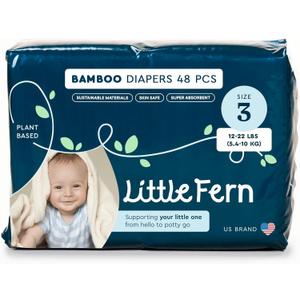 Bamboo Diapers Size 3 Extra Soft, Natural, Hyper Absorbent, Sensitive Baby Diapers for Toddlers 48 Pieces Hypoallergenic, Disposable [12-22 lbs or 5.4-10kg]