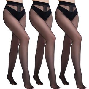 Yilanmy 3 Pairs Sheer Tights for Women Ultra Thin T-Crotch Pantyhose High Waist Stockings 20D (Large-X-Large, Black)