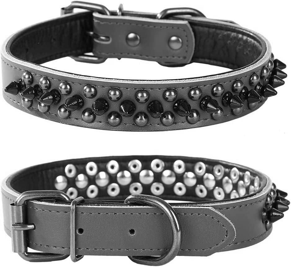 Spiked Studded Dog Collar, Soft Genuine Leather Dog Collar, Adjustable Dog Collars for Small Medium Large Dogs Breeds Pit Bull (S fit Neck 10.5-13", Black1)