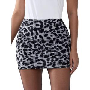 EXLURA Women's Leopard Print Mini Skirt High Waist Sexy Cheetah Skirts Trendy Pencil Bodycon Short Skirts Concert Outfit 2025 (L)
