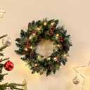 18Inch Light up Christmas Wreath, Pre-Lit Artificial Wreath for Christmas Door Decoration, Battery Operated Xmas Wreath with Timer, 20LED Warm Lights for Outdoor, Indoor Wall, Fireplace Decor