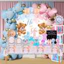 Gender Reveal Balloons - 105pcs Pink Blue Balloon Garland Kit,2 Daddy and Mommy To Be Tinplate Badge Pin,stickers,plates and napkins,4pcs Baby Box With Letters,for Baby Shower Celebration