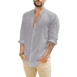 Jekayi Button Down Shirts for Men Casual Long Sleeve Regular Fit Cotton Beach Shirts, Size L, Gray