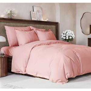 Duvet Cover Queen Size Set - Extra Soft Queen Size Duvet Cover 90 x 90 with 2 Pillow Shams - Hotel Luxury Easy Care and Fade Free w/ Zipper Closures & Ties - Comfy Breathable Bedding Set (Baby Pink) (34 - Baby Pink (No Comforter))