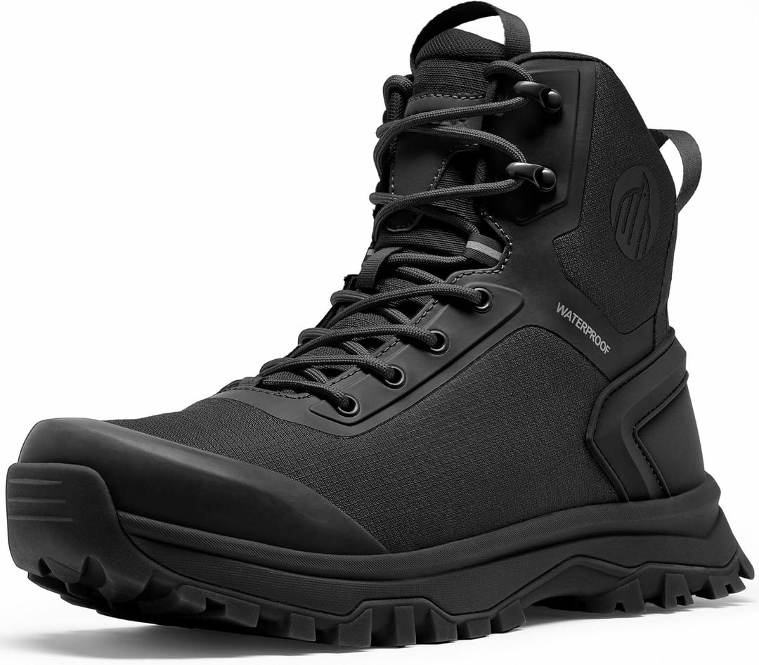 Tactical Boots for Men Lightweight Military Combat Boot Side Zipper Motorcycle Hiking Work Boots Waterproof, size 8, Black