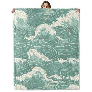 Ocean Wave Throw Blanket for Girls Boys Kids Adults, 50x60 in, Cozy Flannel Blanket for Bedroom, Camping, Couch, Room Decor, Fuzzy Warm Soft Gifts