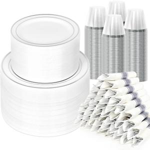 Sylans 700PCS Silver Dinnerware Set Disposable for 100 Guests