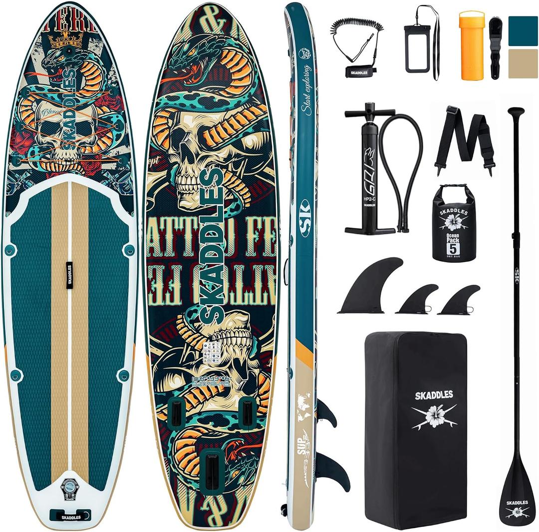 106 Inflatable Stand Up Paddle Board (SUP) for Adults and Youth with Non-Slip Deck Complete Accessories Kit, for Fishing, Yoga, Fitness & Family Fun