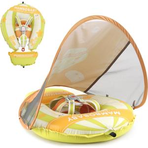 Mambobaby Float Deluxe Baby Pool Float: Safe & Comfortable Swim Trainer for Infants & Toddlers, Non-Inflatable Design, UV Protection Canopy, Fun Water Experience for Ages 3-24 Months (Green Balloon)